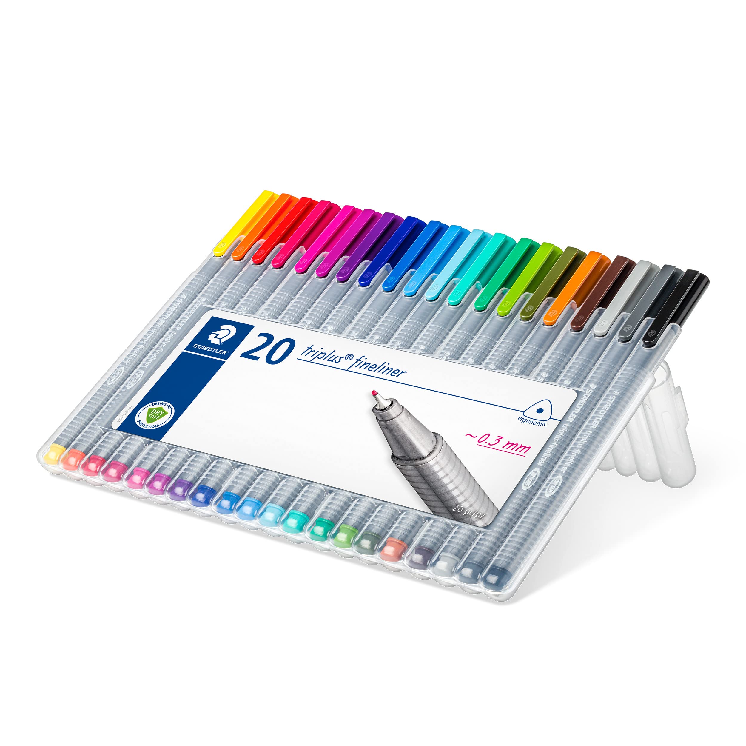 STAEDTLER 334 SB20 Triplus Fineliner Superfine Pen, 0.3mm Line Width - Assorted Colours (Desktop Box of 20)