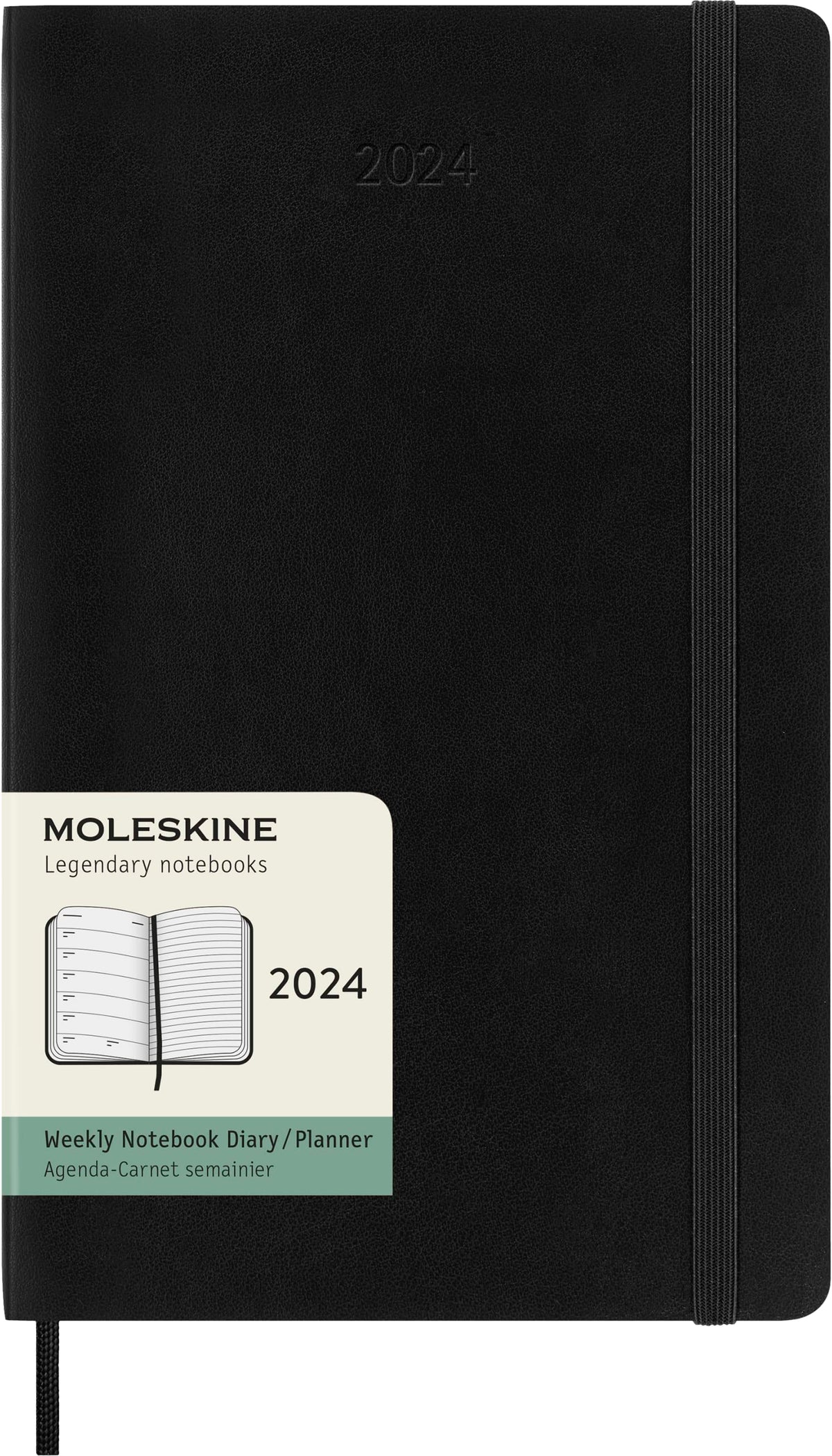 Moleskine Weekly Agenda with Space for Notes 12 Months 2024, Agenda 2024, Size Large 13x21, Soft Cover and Elastic Closure, Colour Black