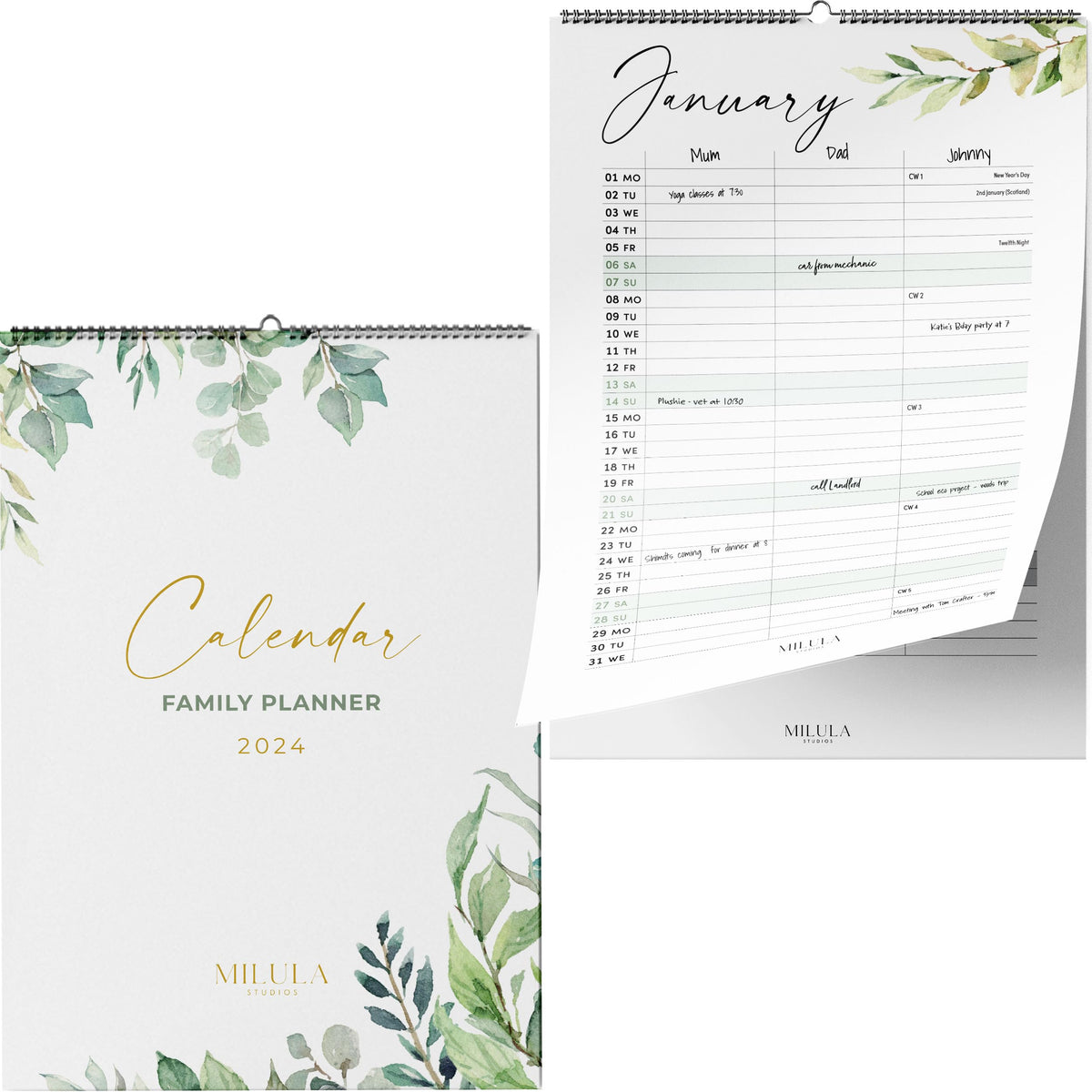 Calendar 2024 Greenery Wall Calendar - Monthly 2024 Calander in A4 Portrait Format - Family Planner 2024 - Premium Annual Calendar for Easy and Efficient Planning from Milula Studios