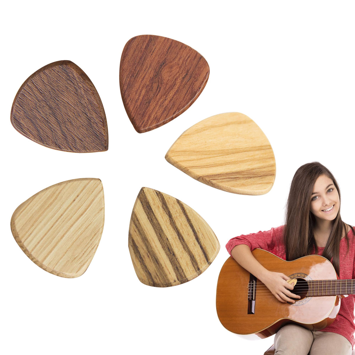 5 Pcs Wooden Set Of Picks Guitar Wooden Guitar Picks Flexible Guitar Pick Made Of Real Wood For Electric Acoustic And Bass Personalised Guitar Picks Bass Guitar Picks for Practice Ukulele Instrument