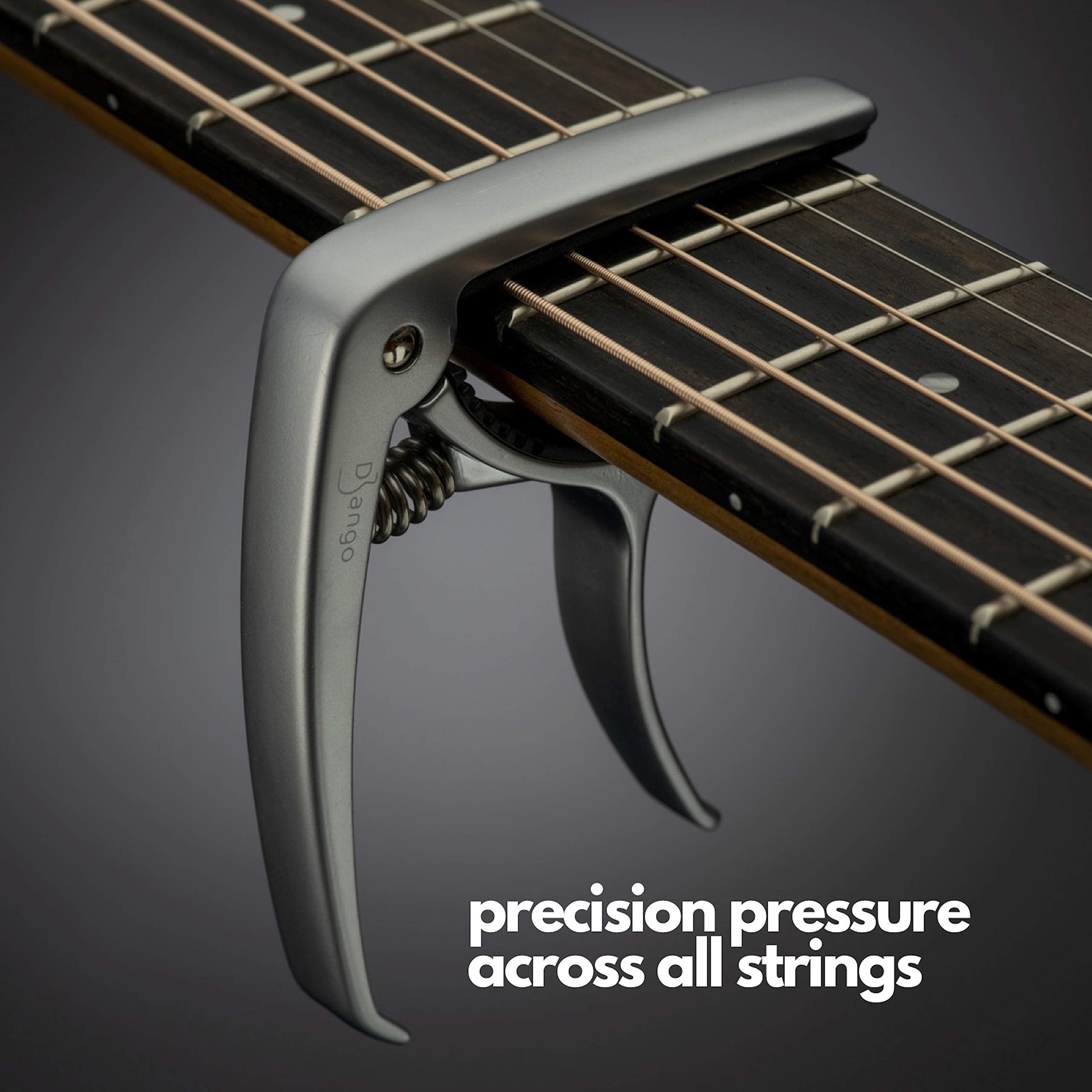 Django Guitar Capo   for Acoustic, Electric, Ukulele & Classical Guitars   Silver   Includes Peg Puller for Changing Strings   Easy To Use Quick-Release   Extra Padding for Neck Protection