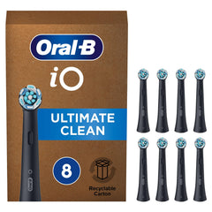 Oral-B iO Ultimate Clean Electric Toothbrush Head, Twisted & Angled Bristles For Deeper Plaque Removal, Pack Of 8 Toothbrush Heads, Black,Packaging may vary