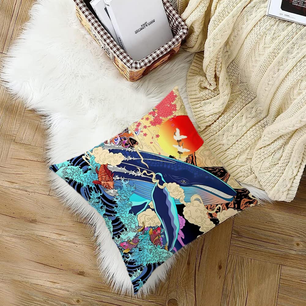HUASHUZI Japanese Cushion Cover Double Sided Printing Japanese Ukiyo-e Decor Art Gifts Pillow Cover for Home Room Throw Pillow Case Decorate Livingroom Couch Bed Sofa 18 inchesx18 inches(45x45cm)