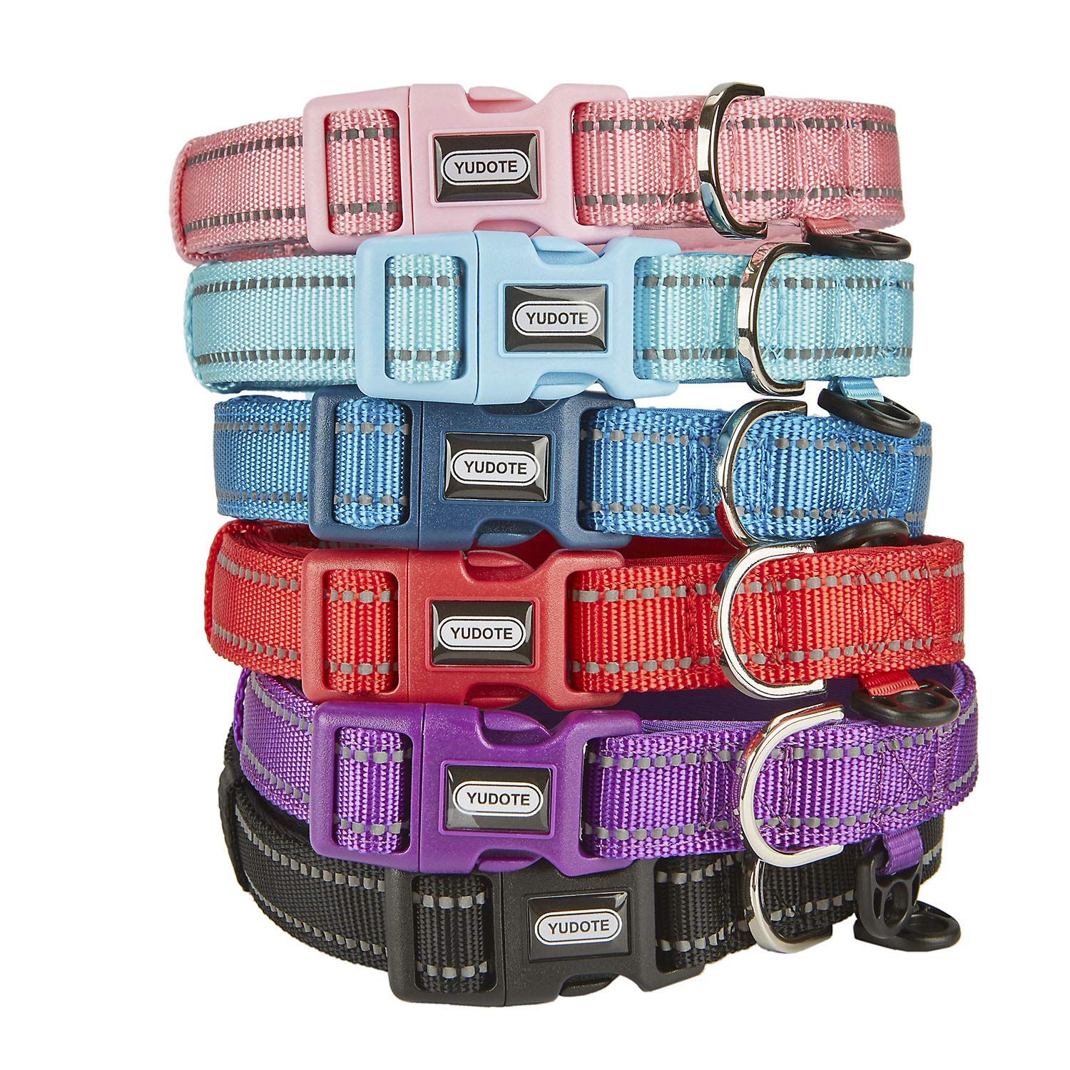 YUDOTE Dog Collar Small Strong Reflective Nylon Webbing with Soft Comfy Neoprene Padded Linning for Small Dogs Daily Use,Red