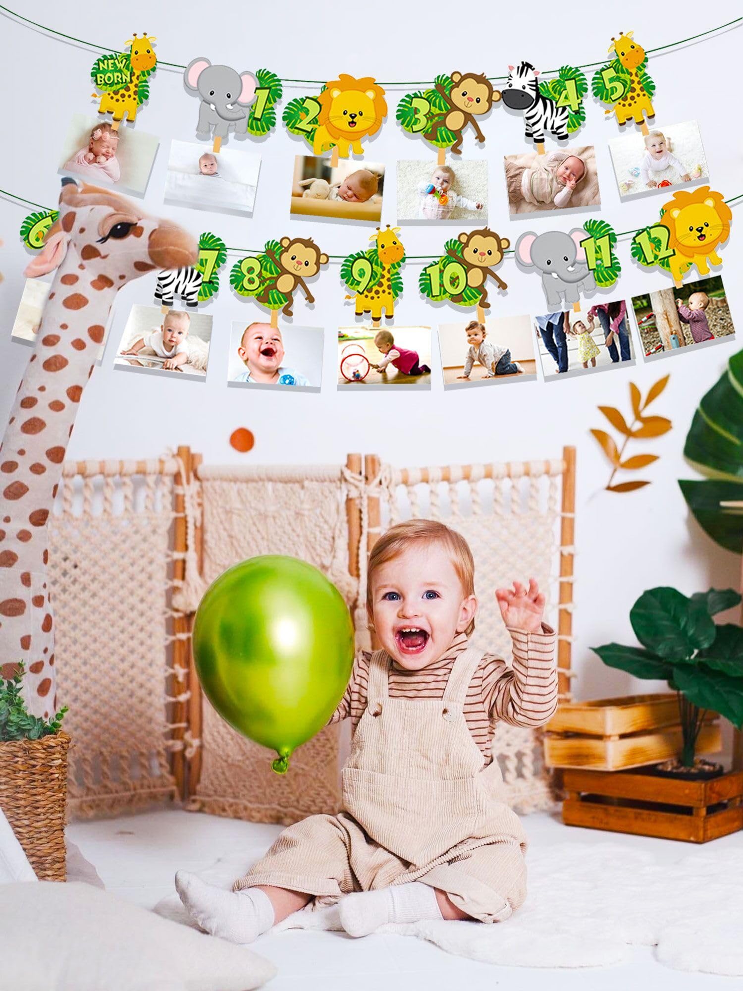 JeVenis Wild Monthly Photo Banner Safaris First Birthday Banner Jungle Gold Monthly Photo Banner Monthly Photo Banner Jungle Zoo Banner