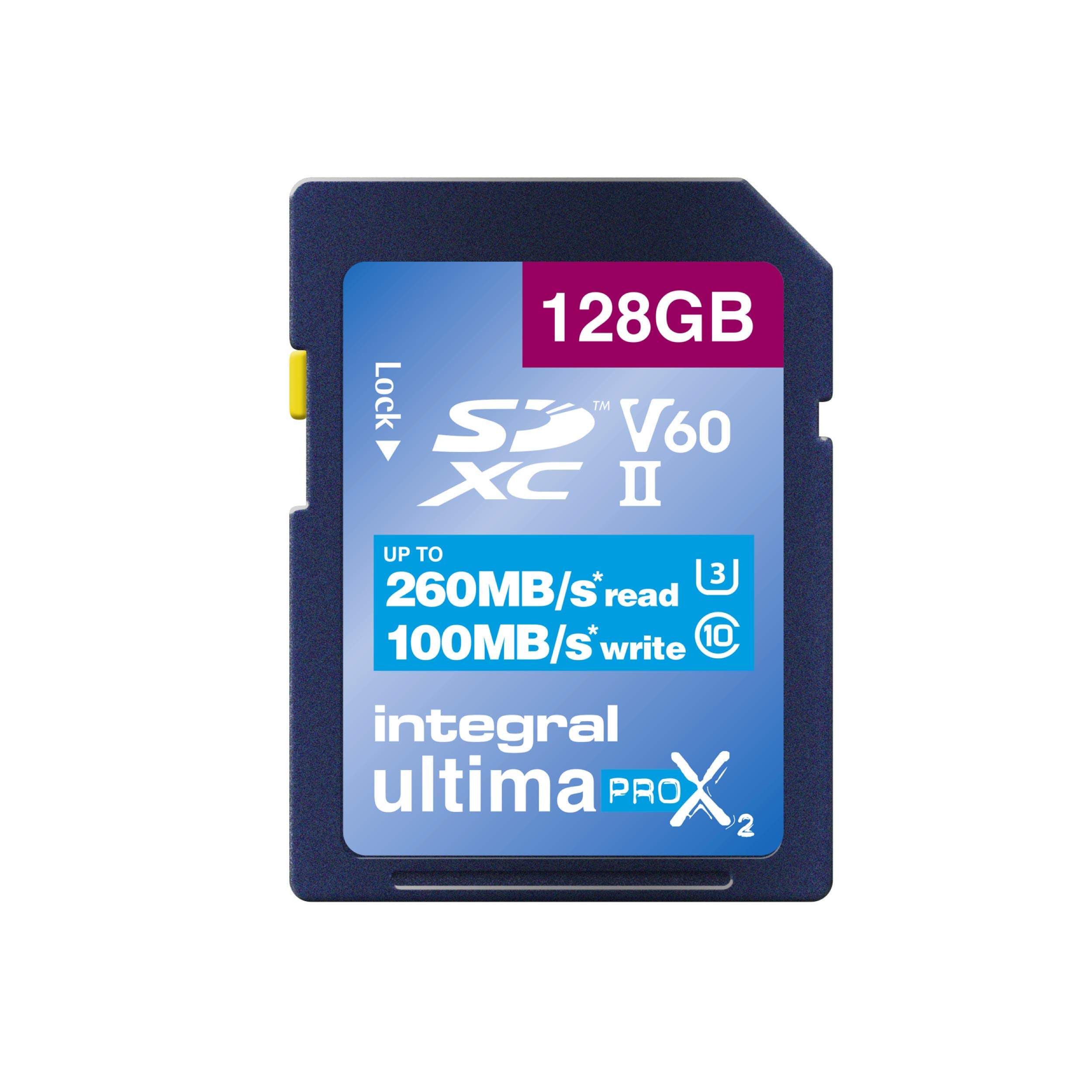 Integral 128GB UHS-II SD Card V60 Up to 260MBs Read and 100MBs Write Speed 1733X SDXC Professional High Speed Memory Card