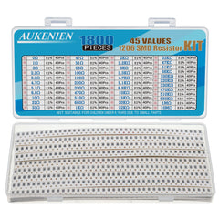 AUKENIEN 1206 SMD Resistor Kit 45 Values 1800pcs 0R to 10M Ohm 1/4W SMT Chip Resistors Assortment with ±1% Tolerance