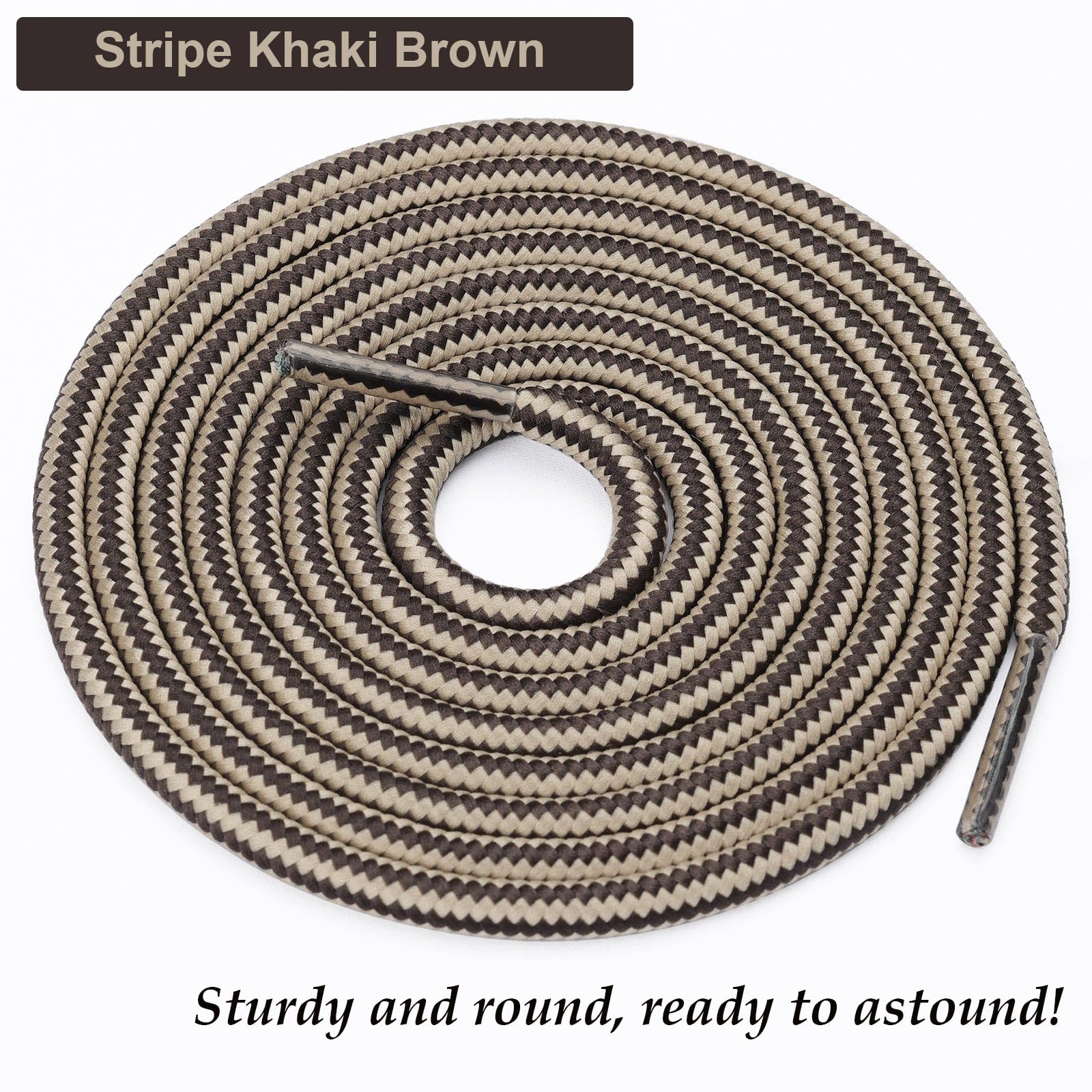 Stepace Round Shoelaces [2 Pairs] Heavy Duty Boot Shoe Laces for Hiking Work Boots Khaki Brown-140(Stripe)