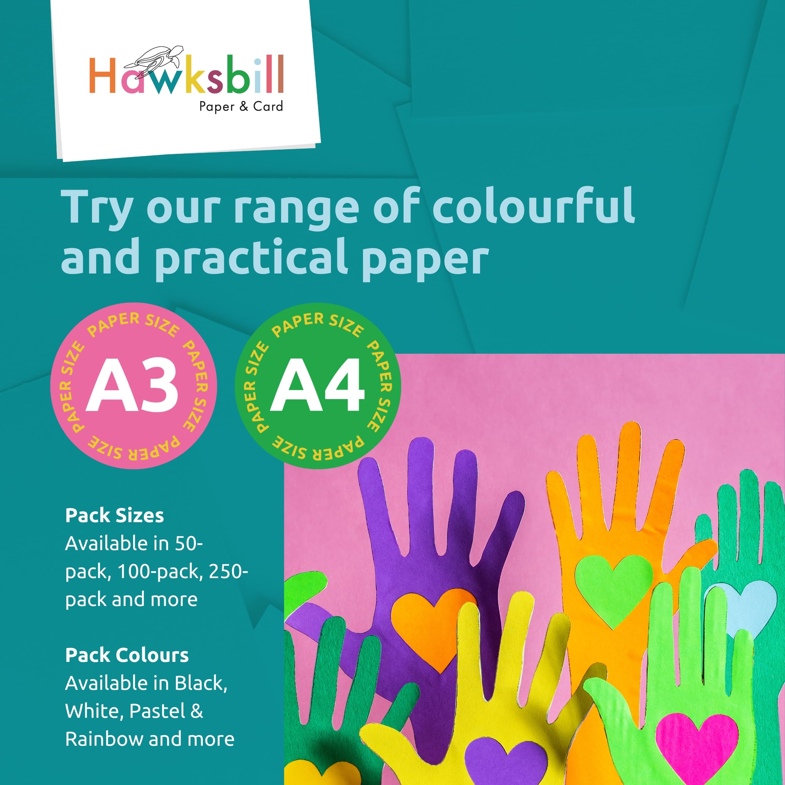 Hawksbill Paper 225GSM Multi-Purpose Pastel Rainbow Coloured Card – 50 Pack of Thick, Premium, Coloured A4 Card – Thick Card for Making Stationery, Home or Office Use and Arts or Crafts