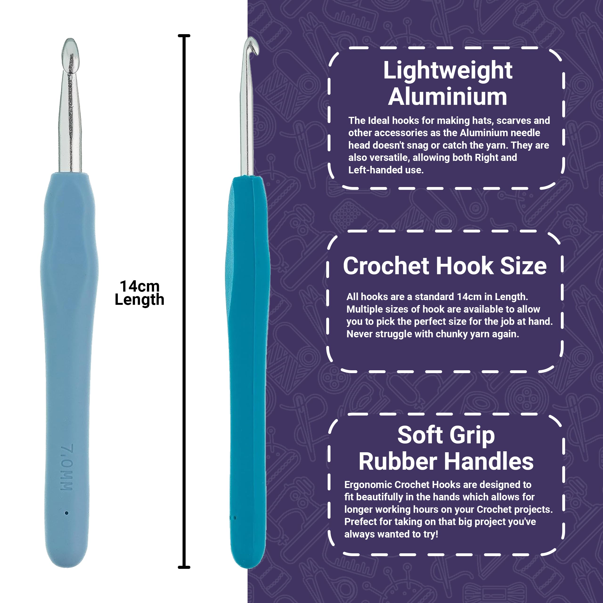 The Quilted Bear Crochet Hooks - Ergonomic Soft Grip Silicone Rubber Handle Crochet Hooks for Knitting & Crochet Great for Beginners with Full Range of Hook Sizes Available! (2.5mm Crochet Hook)