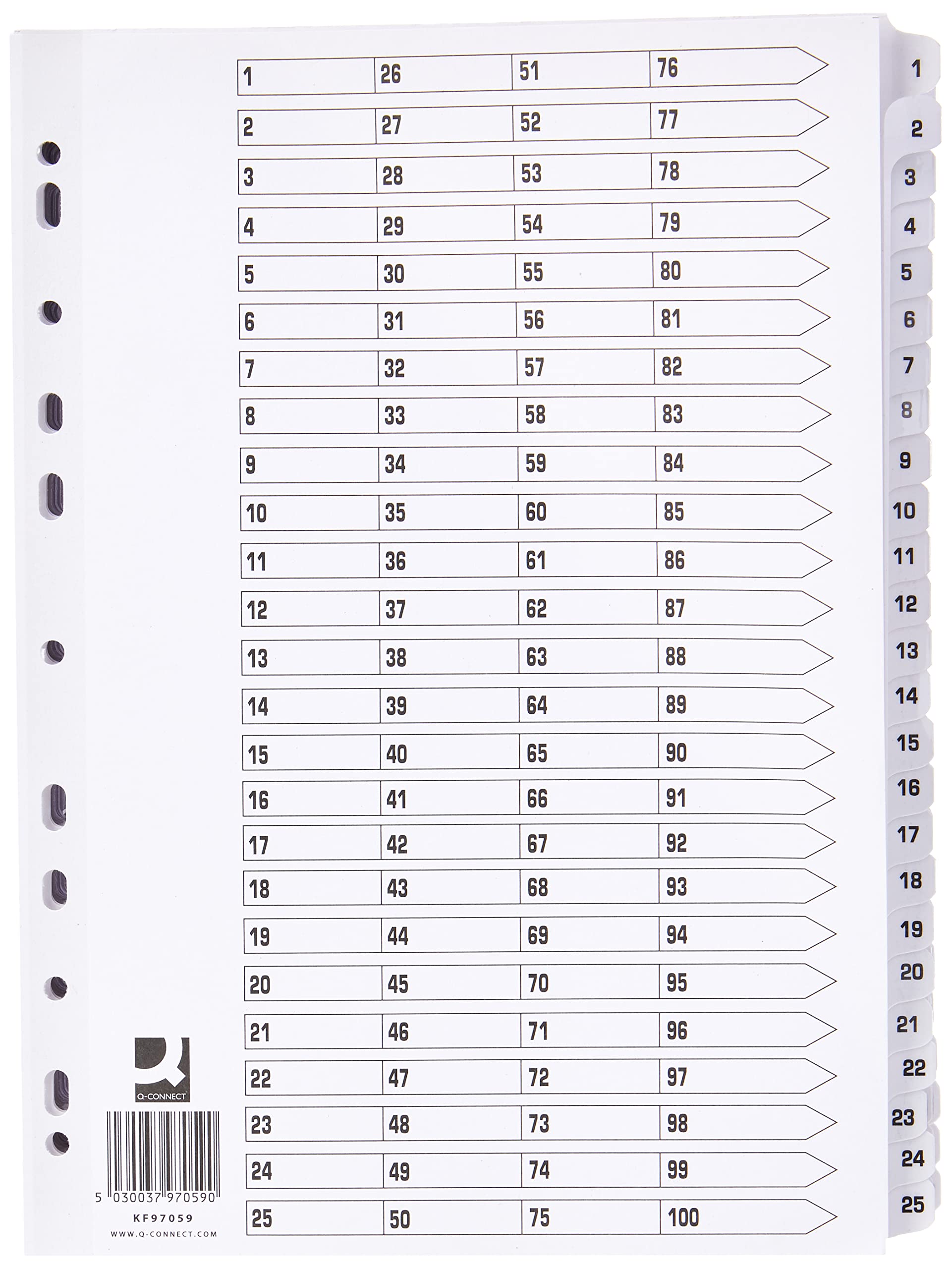 Q-Connect 1-100 Index Multi-Punched Reinforced Board Clear Tab A4 White