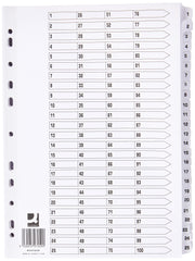 Q-Connect 1-100 Index Multi-Punched Reinforced Board Clear Tab A4 White