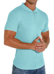 Sailwind Men's Polo Shirts Zip Classic Stretch Slim Fit T Shirts Casual&Work(Light Blue, XXL)