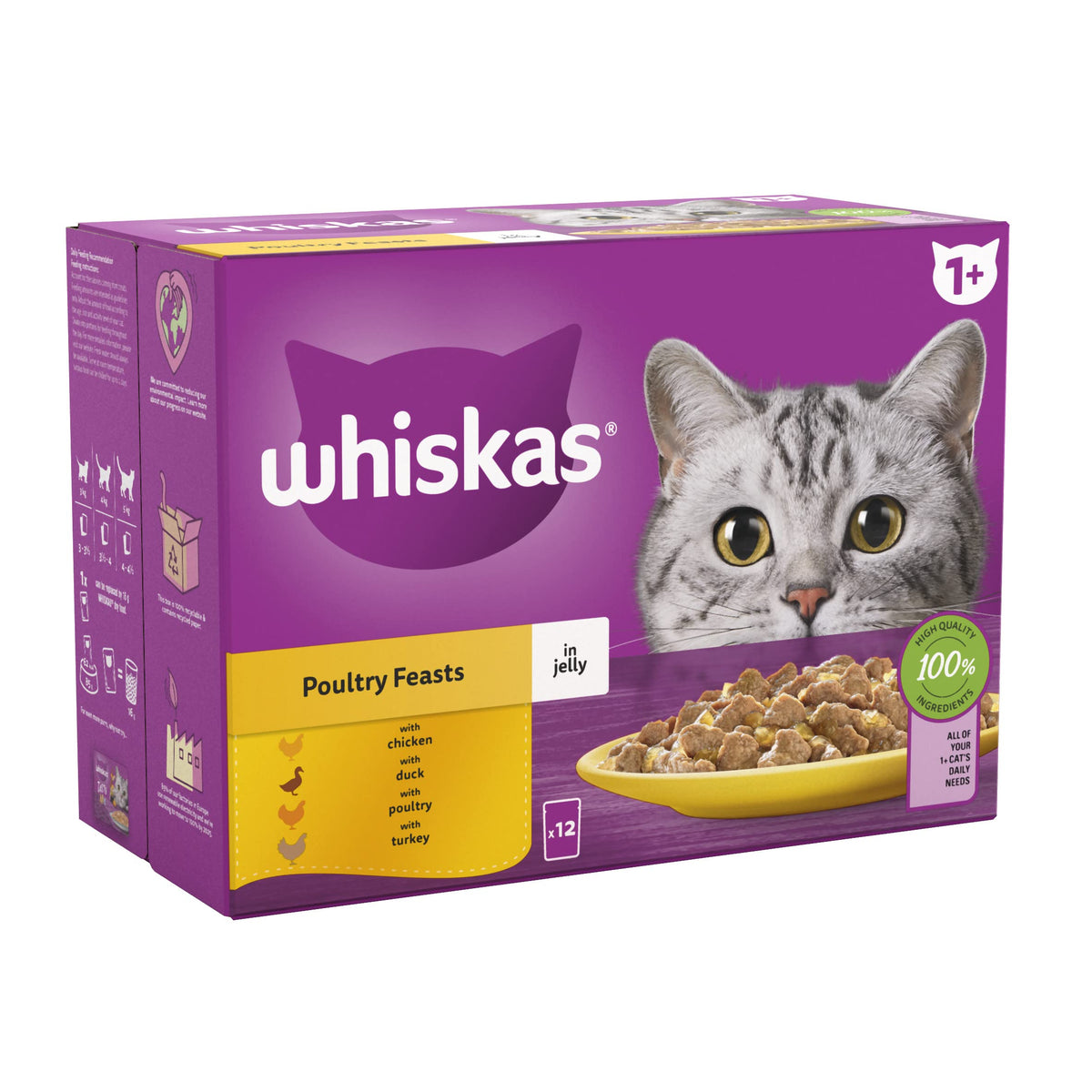 WHISKAS 1and Cat Pouches Poultry Feasts in Jelly 12 x 85 g