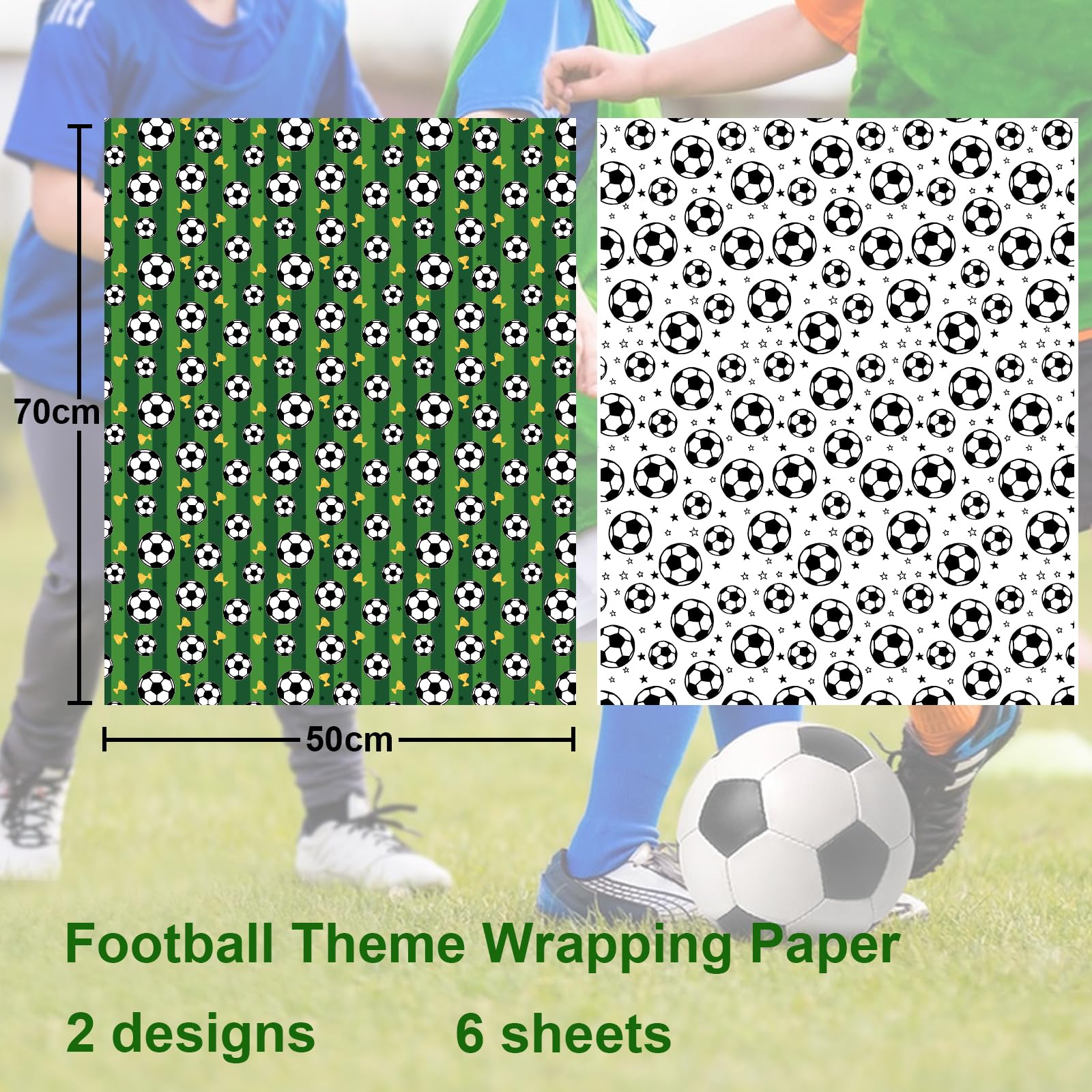 Jatidne Football Wrapping Paper Boys Gift Wrap for Birthday Present Recyclable Paper 6 Sheets