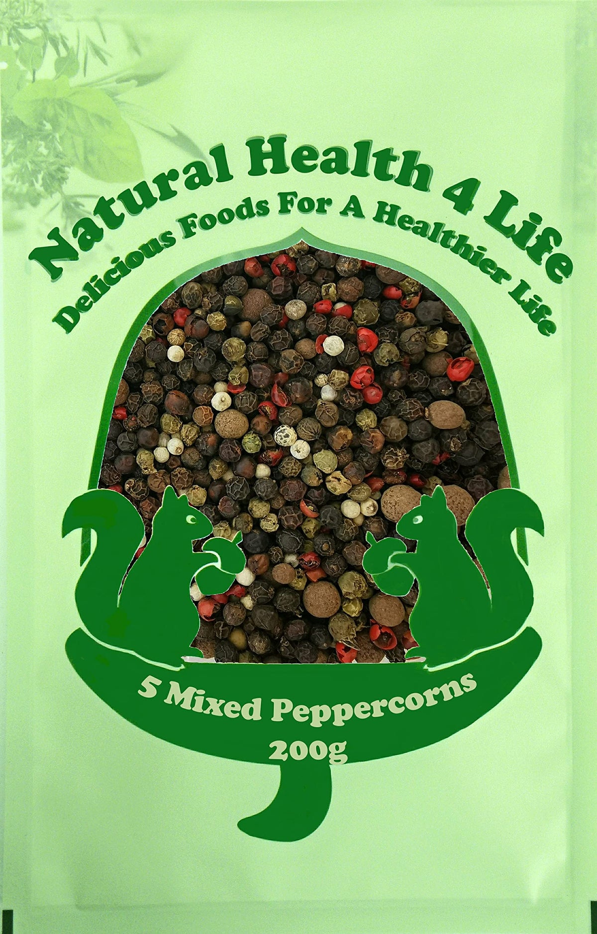 Natural Health 4 Life Spices Mixed Whole Peppercorns Five Pepper (Black, White, Green, Pink and Allspice) 200 g in Bag (1 Bag)