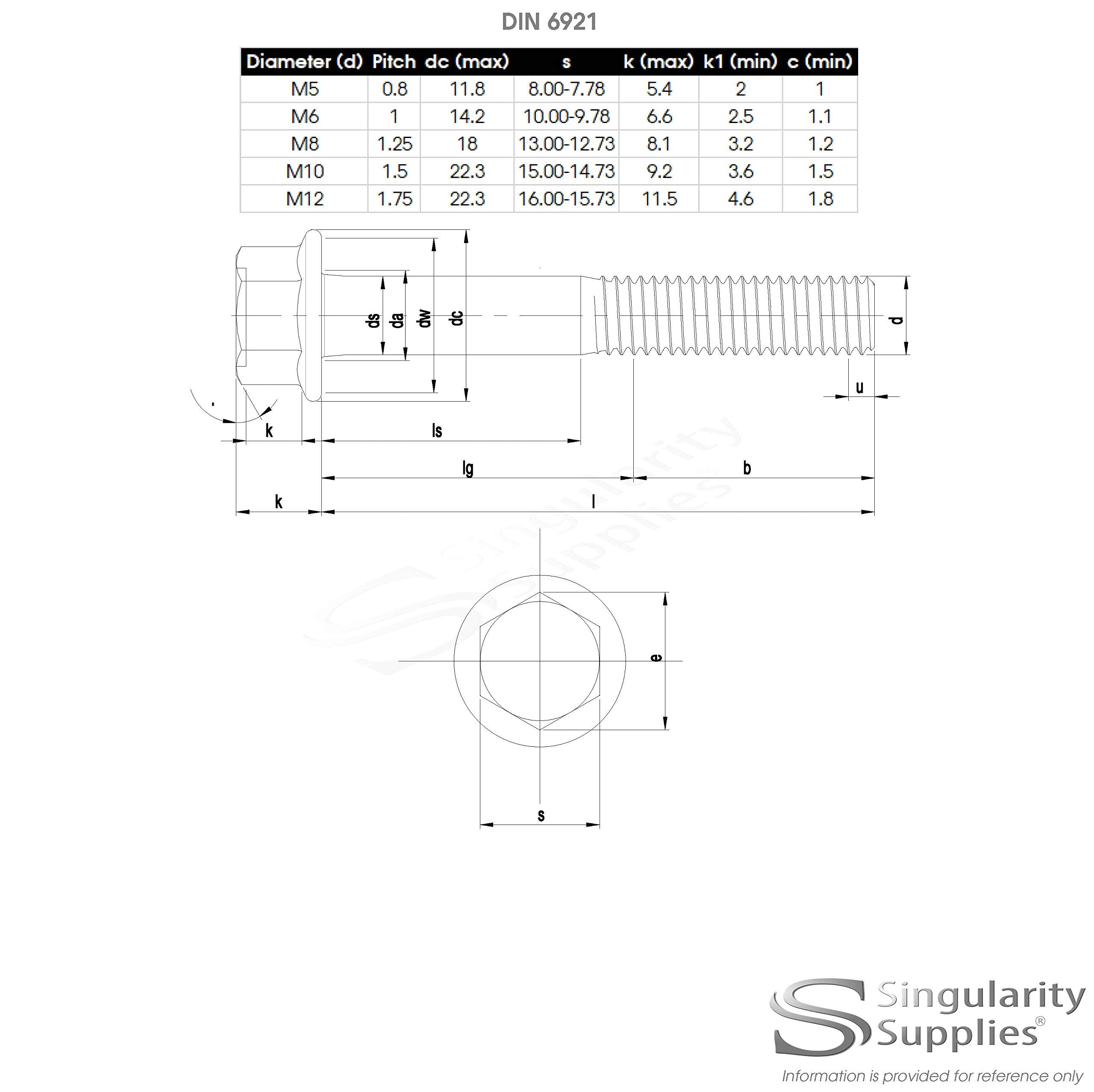 M6 (6mm x 25mm) Flanged Hex Bolt (Fully Threaded Setscrew) - Stainless Steel (A2) (Pack of 10)