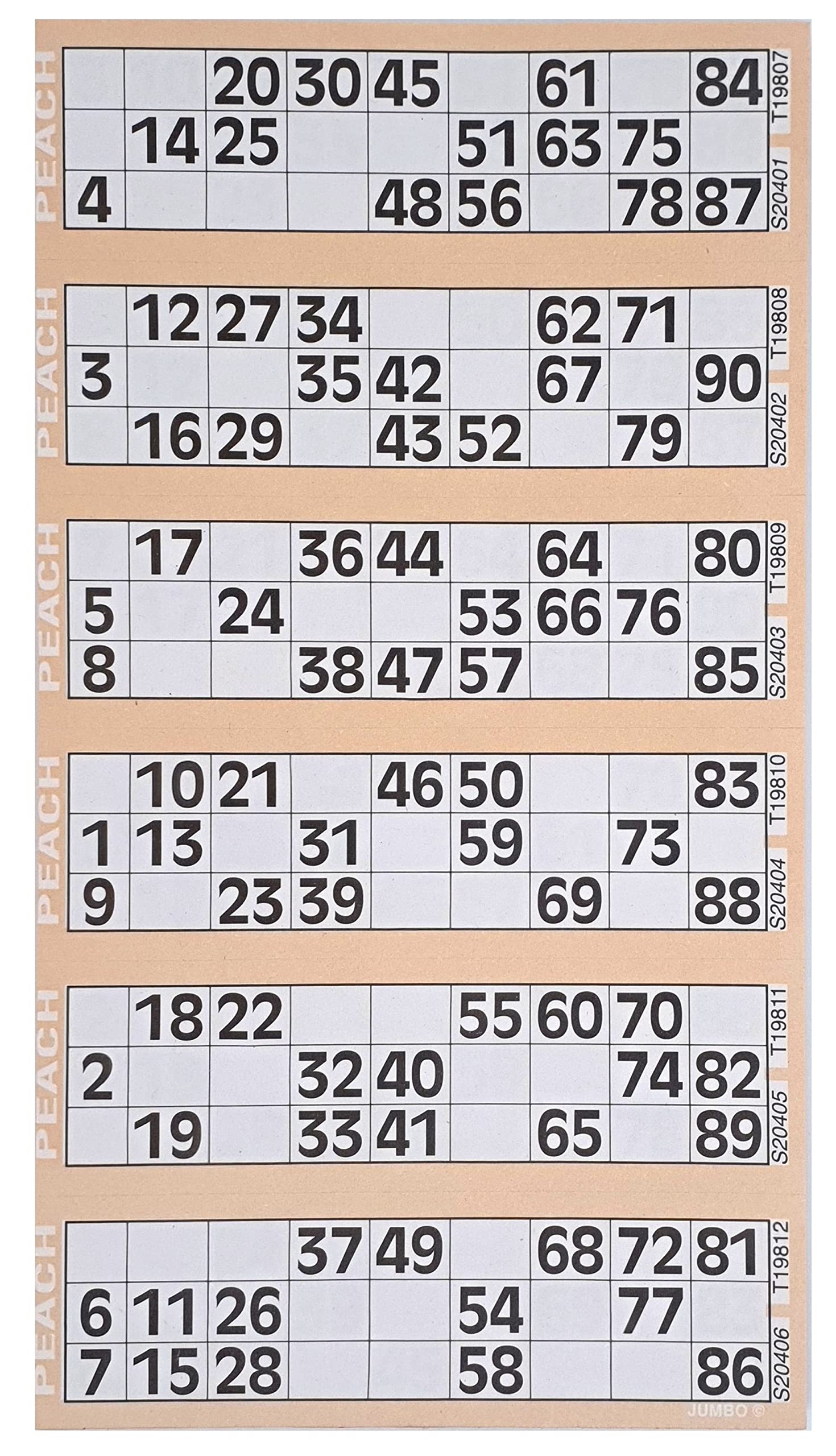 Bingo Tickets 600 Pad 6 To a Sheet 1-90 Perforated (Peach)