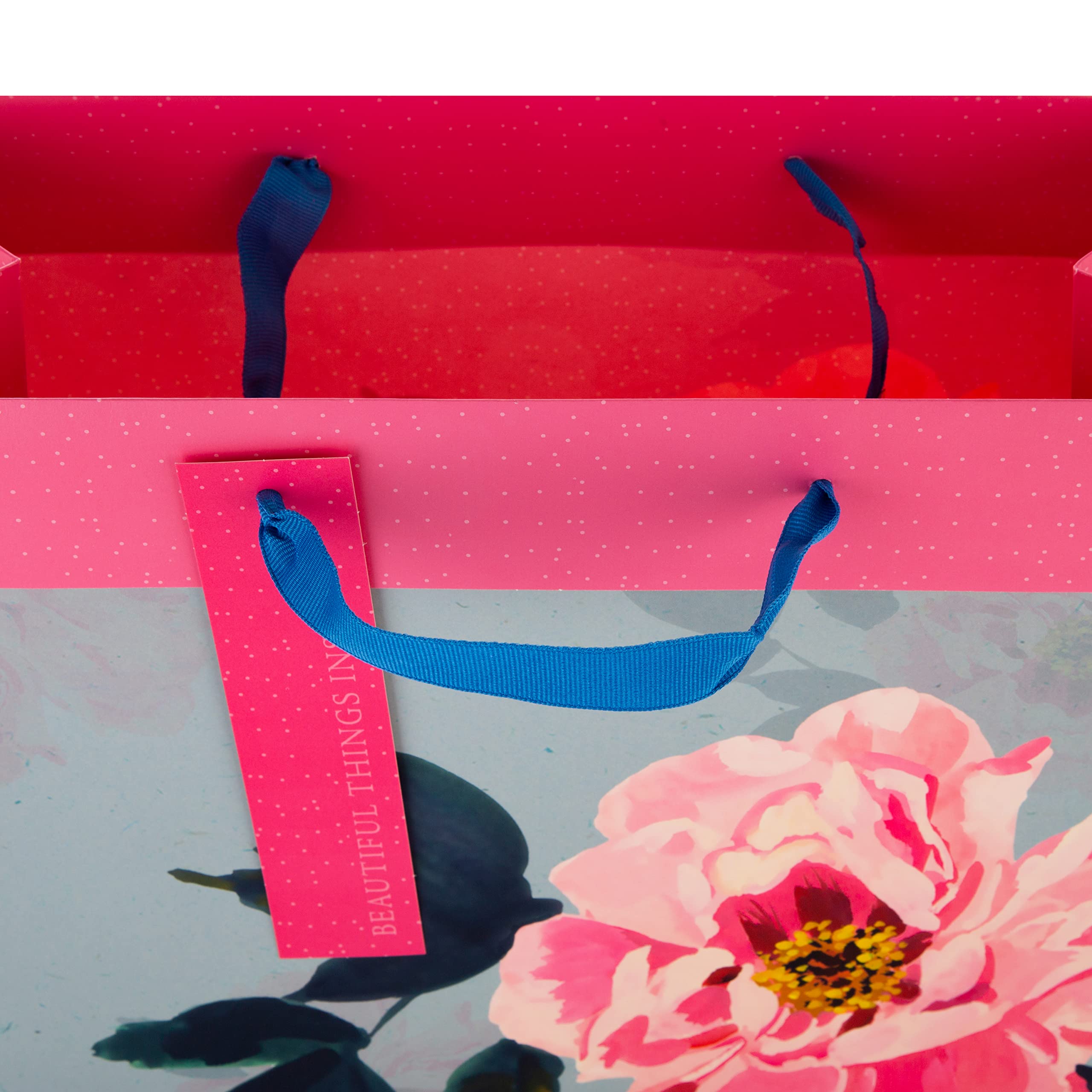 Hallmark Multi-Occasion Large Gift Bag - Elegant Pink And Blue Floral Design