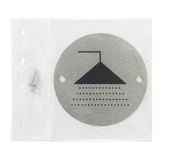 Fire Door Guru® Shower Door Sign - 76mm Disc - Stainless Steel Safety Sign - Fixings Included