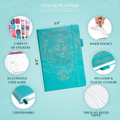 Legend Planner – Weekly & Monthly Life Planner to Hit Your Goals & Live Happier. Organizer Notebook & Productivity Journal. A5 (Turquoise)