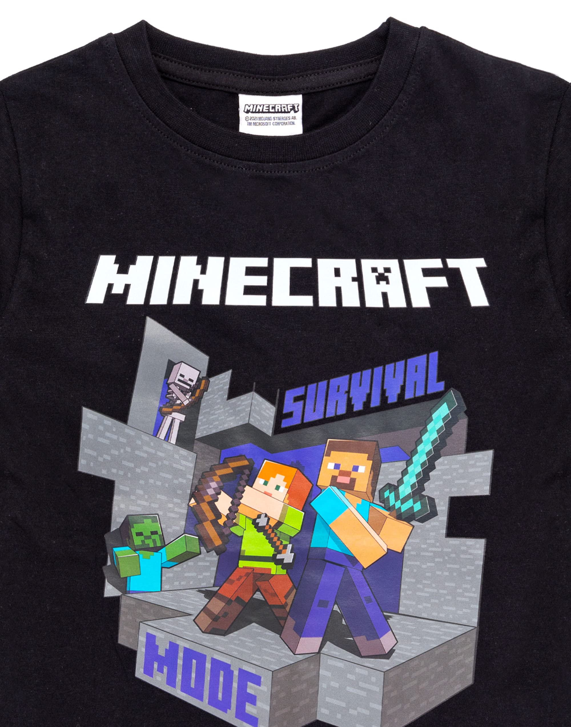 Minecraft T Shirt Boys   Kids Survival Mode Sword Short Sleeve Black Top   Steve Alex Childrens Game Merchandise 5-6 Years