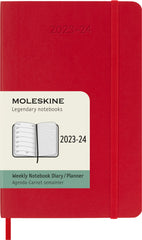 Moleskine Weekly Planner 2023-2024, 18-Months Agenda, Academic Diary, Weekly Diary with Soft Cover, Pocket Size 9 x 14 cm, Colour Scarlet Red