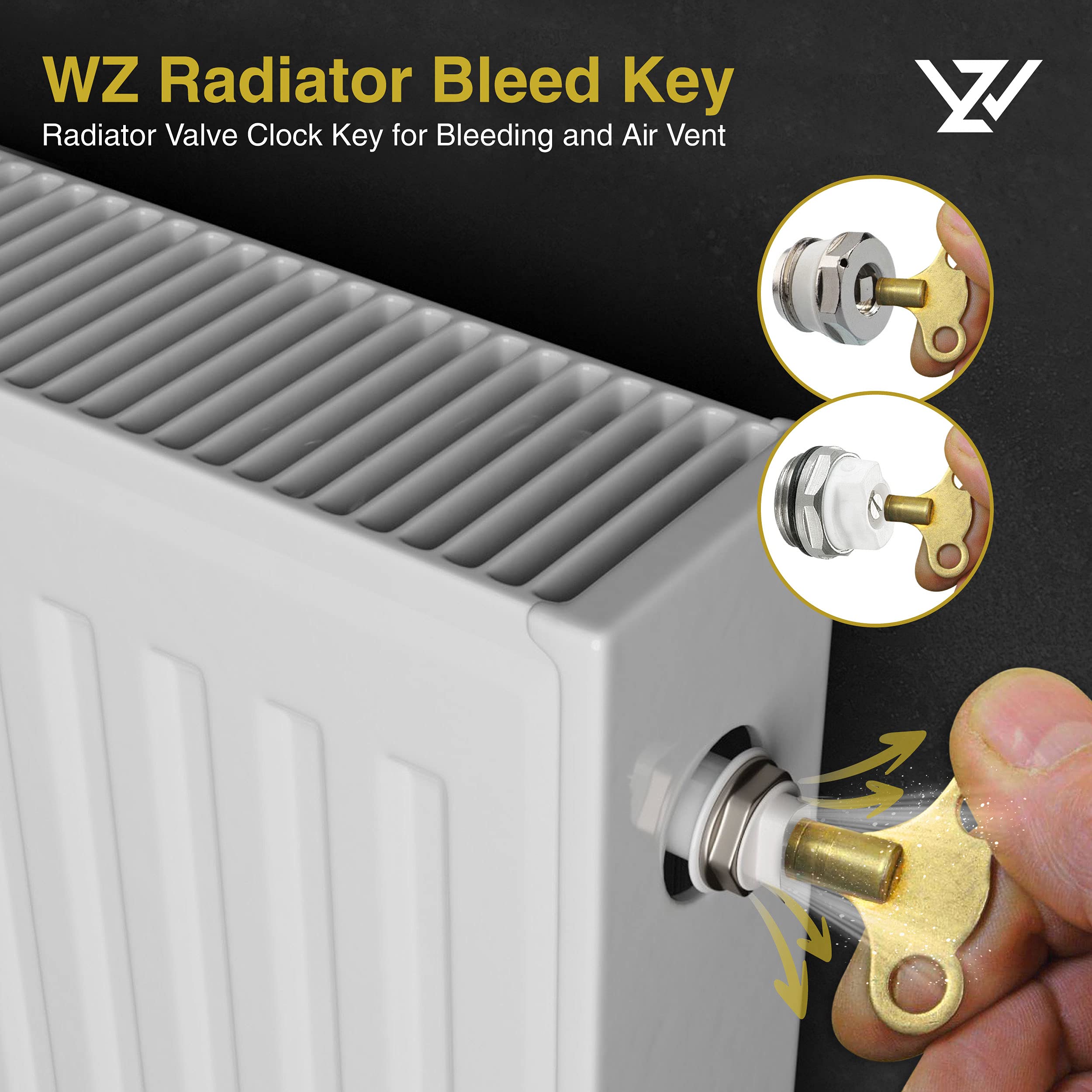 WZ Radiator Bleed Key- Radiator Valve Clock Key for Bleeding and Air Vent- Made of Solid Brass- Pack of 2