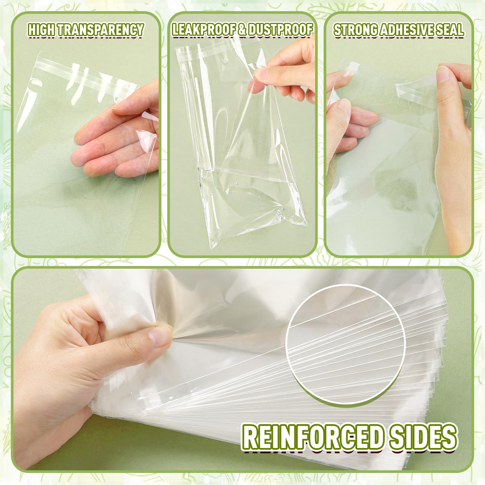 Artcut 100 PCS Cellophane Bags, 4 inches X 6 inches Cookie Bags, Self Adhesive Clear Bags, Small Plastic Bags, Clear Cellophane Bags, Sweet Bags Treat Bags, Self Seal Bags for Cookies, Gifts, Crafts