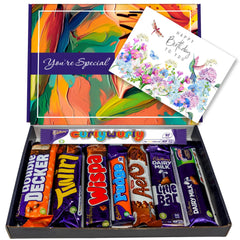 Happy Birthday Chocolate Gift Box - 8 Full Sized Bars - Perfect Letterbox Gift Hamper - Mixture Of Cadbury chocolate & Nestle Aero For Kids - Him and Her