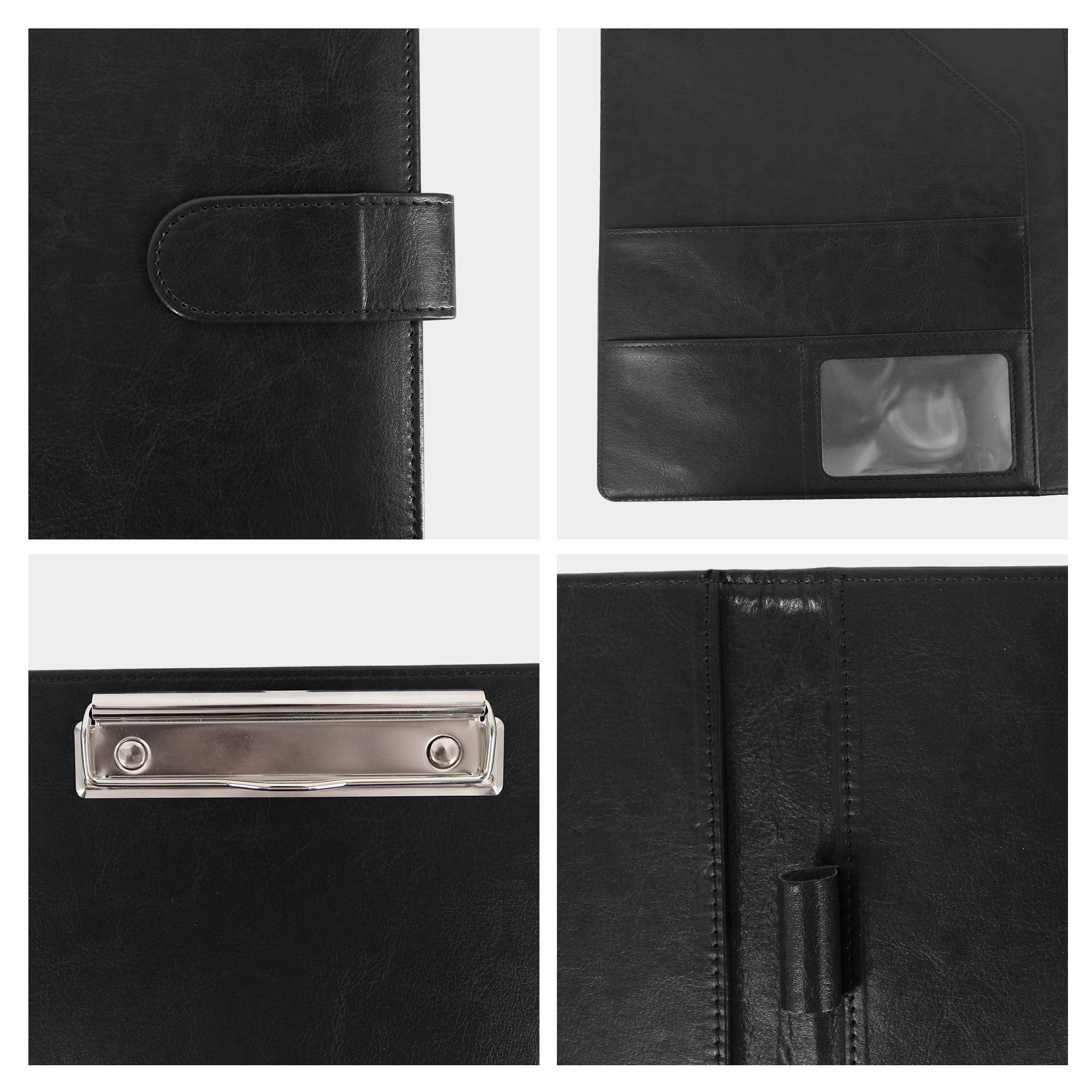 GraduatePro A4 Clipboard Folder with Storage Leather Waterproof Magnetic Conference Presenter Document Business Organizer Sleeves Black