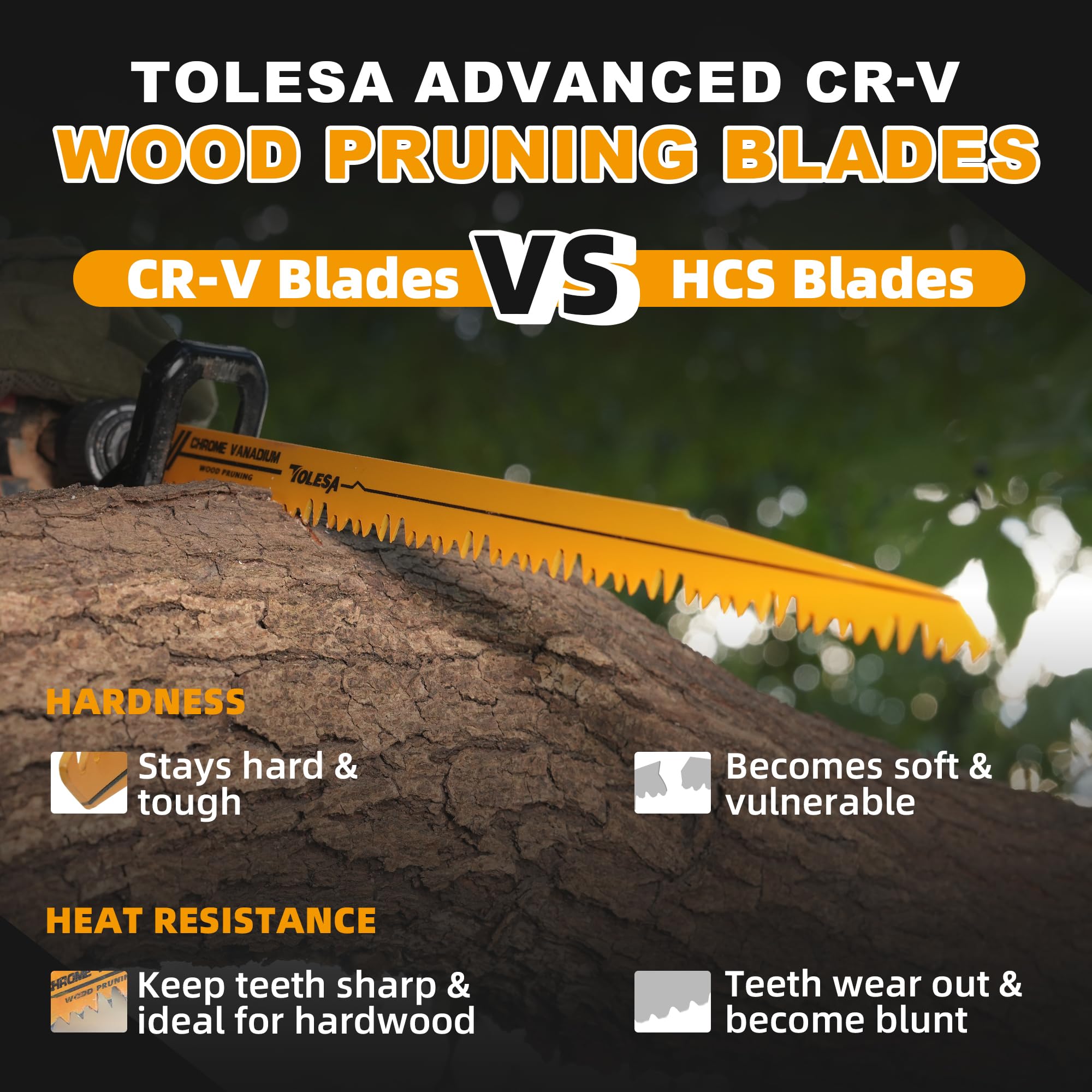 TOLESA Wood Pruning Reciprocating Saw Blades 150mm 6 TPI Sawzall Blades Green Wood Construction Wood Cutting and PVC Pipe Cutting CRV Sharp Ground Teeth for Quick Cutting Sabre Saw Blades 5 Pack