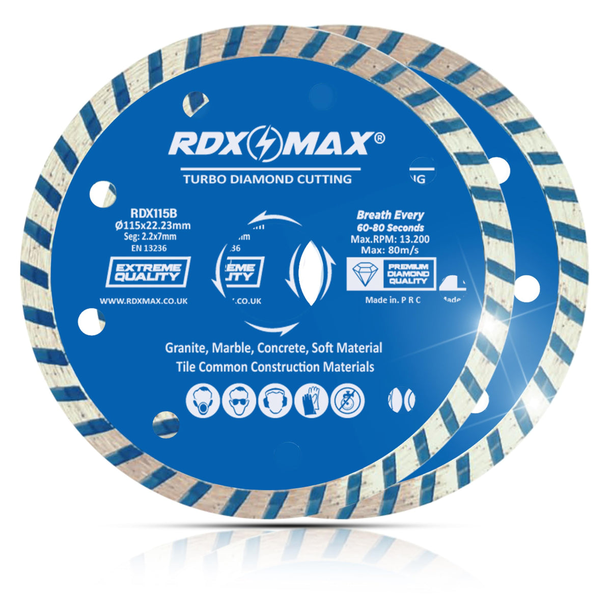 RDXMAX ® 115mm Diamond Cutting Discs for Angle Grinder-Super Thin Fast,Clean Cut on Porcelain,Granite,Marble,Concrete,Tiles,Stones,Bricks & Ceramics-4.5 inches Wheel -Size 115 x2.2 x22.23mm- (2 Pack)