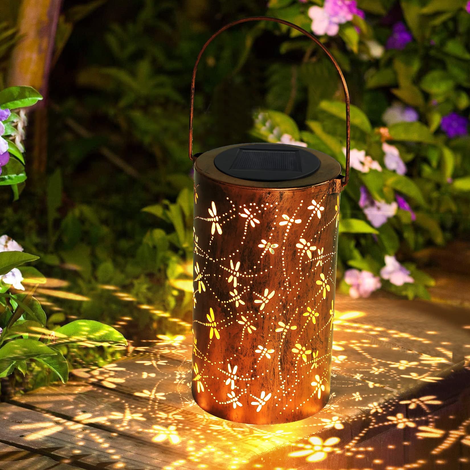 Solar Outdoor Lanterns Hanging Dragonfly Solar Lights Outdoor Waterproof Garden Light, Metal Lantern Dragonfly Solar Table Light LED Lantern for Garden, Patio, Yard