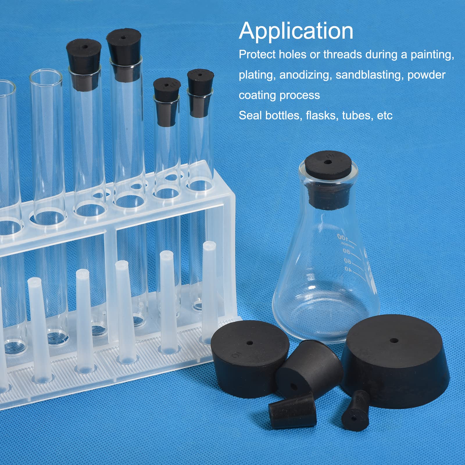 sourcing map Rubber Tapered Plug 42mm to 50mm with Hole Test Tubes Bungs Stopper Black for Lab Home