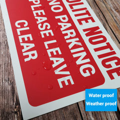 POLITE NOTICE, NO PARKING, PLEASE LEAVE CLEAR Warning Sign, Tough Durable Rust-Free Weatherproof PVC Sign in Red & White for Indoor and Outdoor Use, 297mm x 210mm. No 004