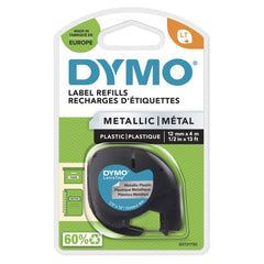 DYMO LetraTag Metallic Labels   Authentic   Black Print on Metallic Silver   12mm x 4m   Self-Adhesive Multipurpose Labels for LetraTag Label Makers