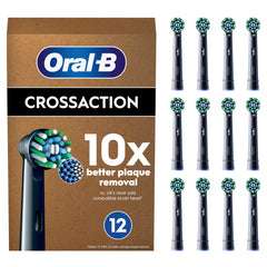 Oral-B Pro Cross Action Electric Toothbrush Head, X-Shape And Angled Bristles for Deeper Plaque Removal, Pack of 12 Toothbrush Heads, Suitable For Mailbox, Black