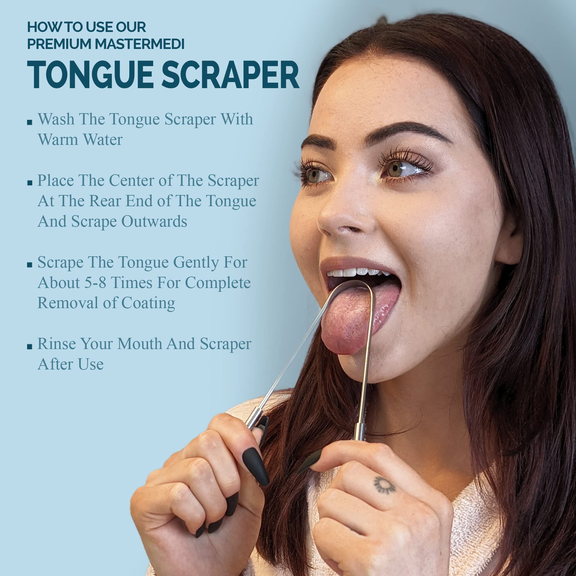 MasterMedi Tongue Scraper Tongue Scraper Stainless Steel New (4 Count (Pack of 1))