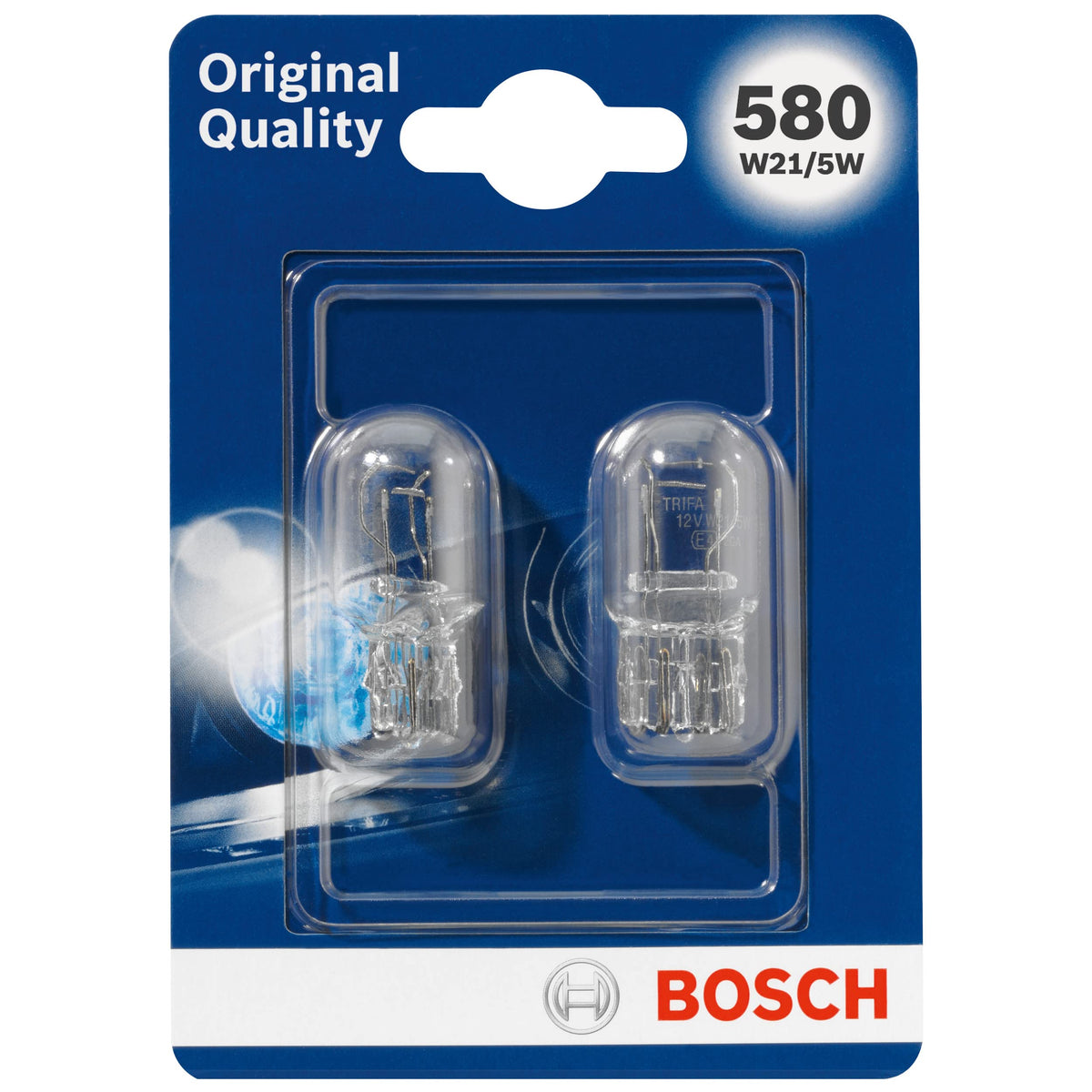 Bosch 580 (W21/5W) Original equipment Car Light Bulbs - 12 V 21/5 W W3x16q - 2 Bulbs, White