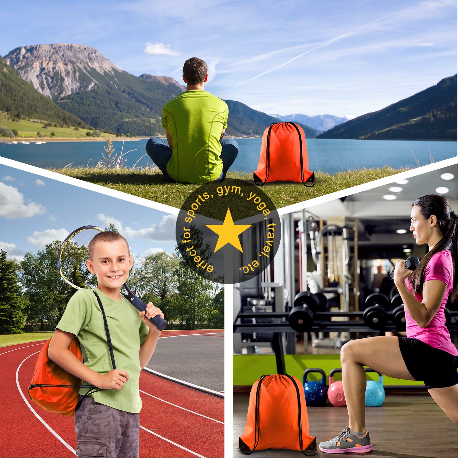 FEPITO 2 Pack Drawstring Backpack Bags Sack Cinch Bag String Backpack for Gym Traveling, Orange