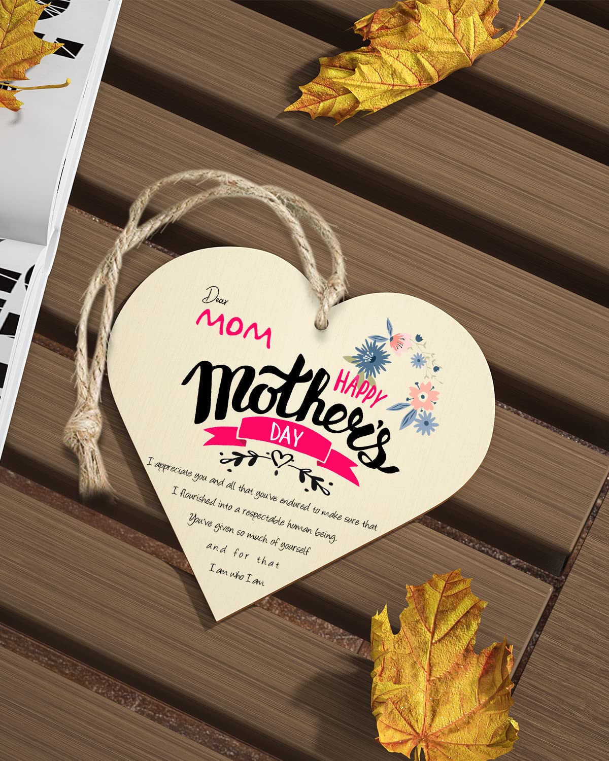 GAOHAN 1Pcs Mothers Day Gifts for Mum,Best Mum Gifts from Daughter Son,Wooden Hanging Heart Plaque,Thank You Gift,Mum Birthday Gifts,Heart Plaque with Sayings,Novelty Funny Hanging Decorative