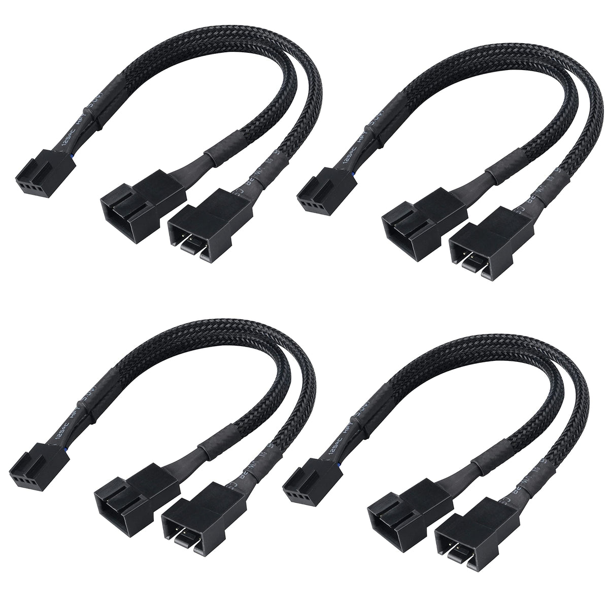 Akasa PWM Fan Splitter   1 to 2 Ways 4-Pin PWM Fan   Speed Control PC Case Fan Splitter Extension Cable   Black Braided   150mm 15cm   4 Pack   AK-CBFA04-KT04