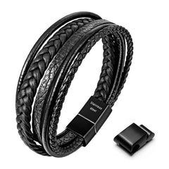 Speroto Mens Bracelet, Adjustable Premium Leather Bracelet for Men in Black and Brown with Stainless Steel Magnetic Clasp, Multi-Layer Braided Genuine Leather Bracelet Gift Idea for Men/Women