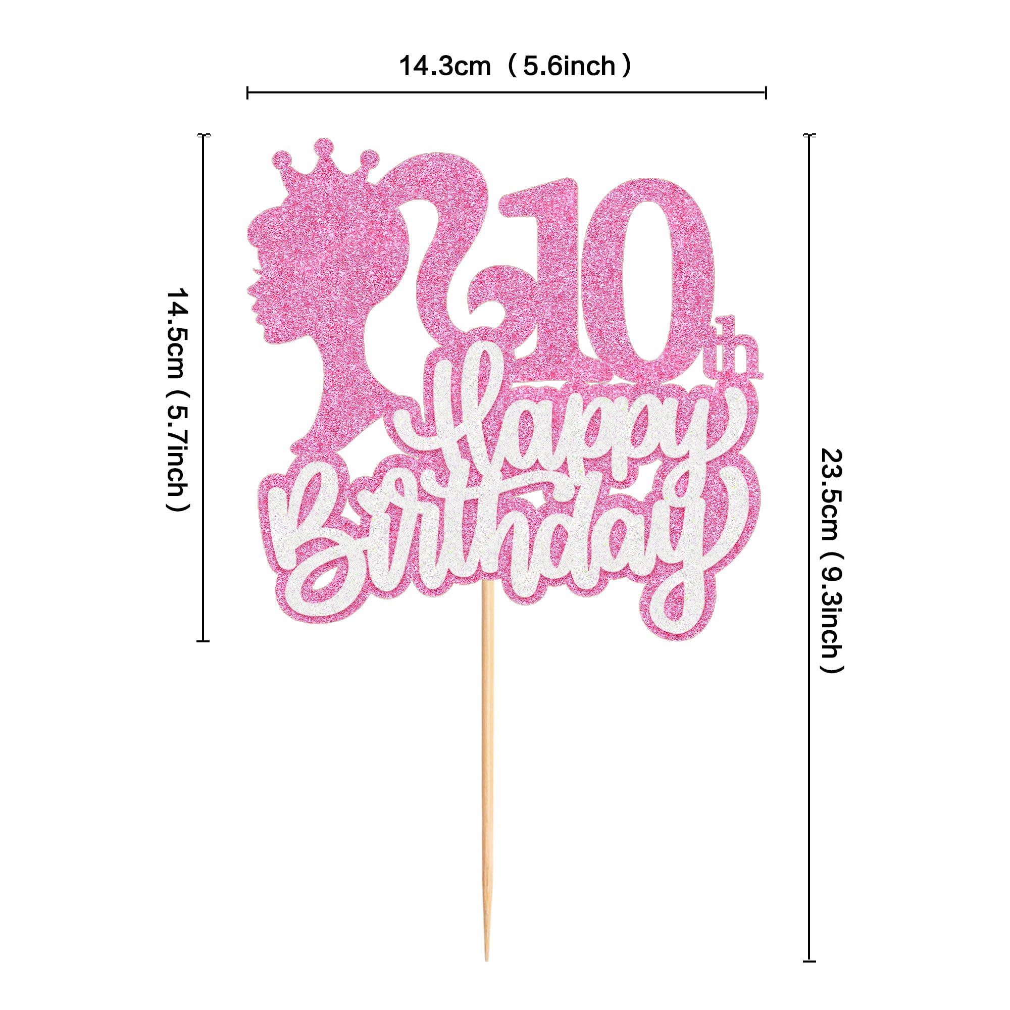 Blumomon 1Pcs Princess Cupcake Toppers Pink Girl Cake Topper Happy 10th Birthday Cake Topper Glitter Happy 10 Cupcake Topper Cheers to Cake Decoration for 10th Birthday Party Decoration Supplies