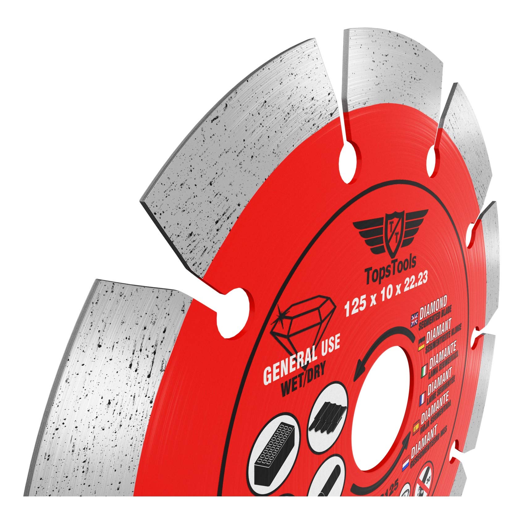 3 x TopsTools TTDS125_3 125mm (5 inches) x 10mm x 22.23mm Bore Segmented Diamond Angle Grinder Circular Saw Blades Compatible with Bosch Dewalt Makita Milwaukee and Many Others