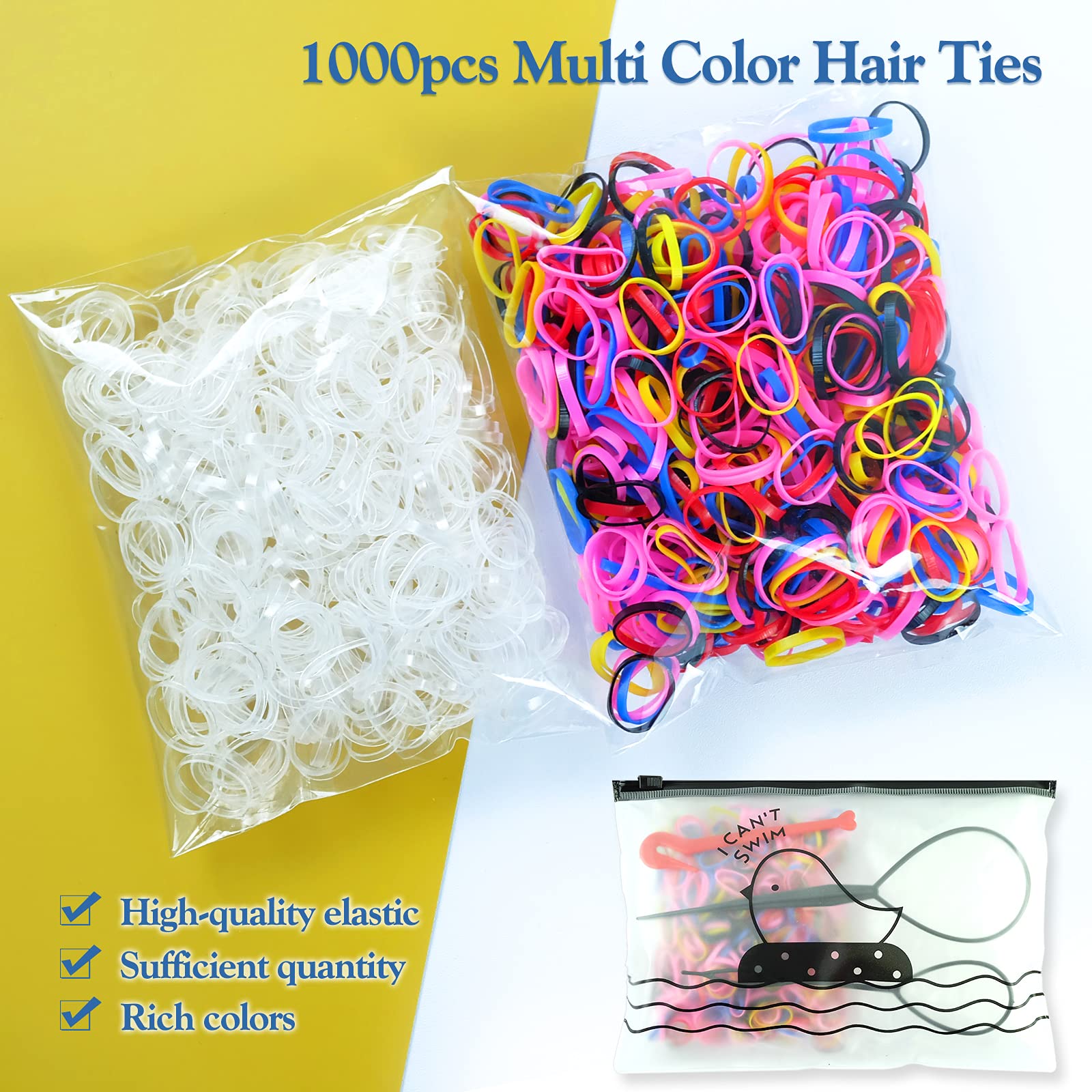 Hanyousheng 1000 Pcs Elastic Hair Bands, Hair Elastics, Small Hair Bands, Elastic Bands for Hair, Hair Rubber Bands for Hair Braids, Ponytails, with 2 Topsy Tail Hair Tool and Hair Elastic Remover