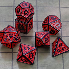 QMAY DND Dice Polyhedral Dice Set - 7 Pieces for Dungeon and Dragons MTG RPG D&D D20, D12, D10, D%, D8, D6, D4 (Red Engraving)