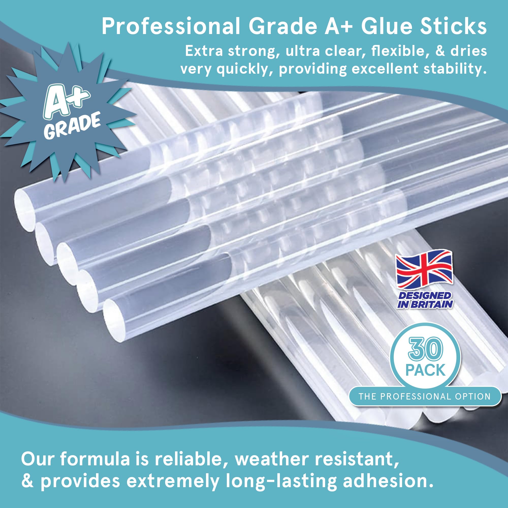 Professional Hot Glue Sticks by Smith’s®   7mm x 150mm   30 Pack   Grade Aand Clear Glue Gun Refills   Environmentally Safe EVA Resin   RoHS Certified   Fits 99.9% of Glue Guns   Perfect for Most Uses