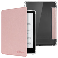 CoBak Case for 6.8 inches Kindle Paperwhite - New PU Leather Cover and Clear Soft Silicone Back Cover with Auto Sleep Wake Feature for Kindle Paperwhite Signature Edition (11th Gen 2021), Rose Gold